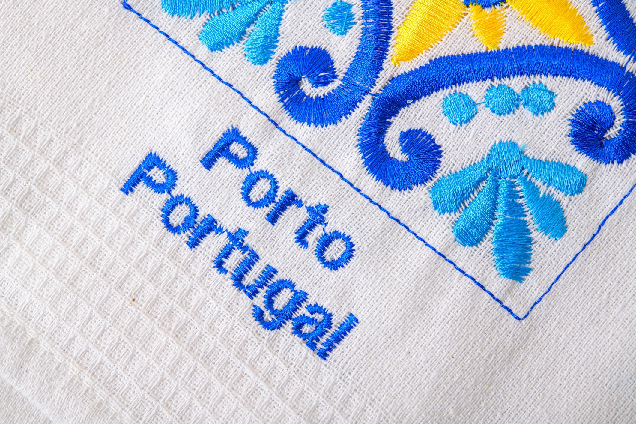 Close-up of embroidered souvenir textile